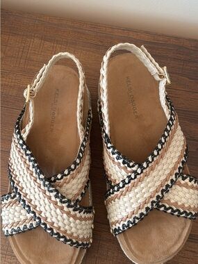 Kelsi Dagger Woven Braided Slingback Sandals in Cream, Tan & Black